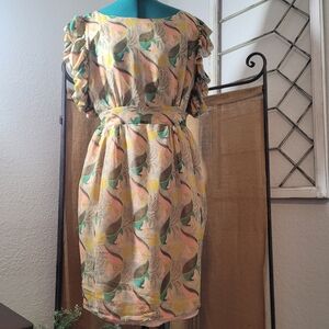 James Coviello Multicolored Grasby Garden Silk Short Ruffle Sleeves Dress Medium